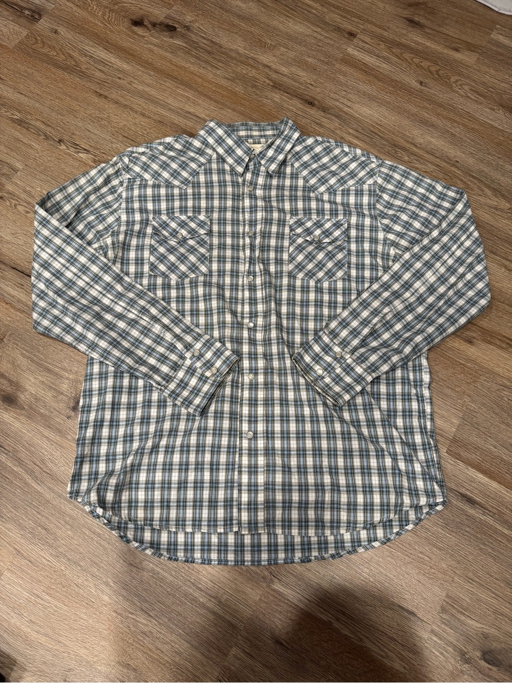 Y2K Aeropostale Pearl Snap Blue and White Plaid Button-Down Shirt